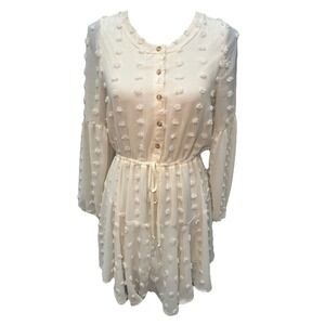 Dotsy's Boutique Dress Women's Size Small Ivory Sheer Lined Long Sleeve Pull Up